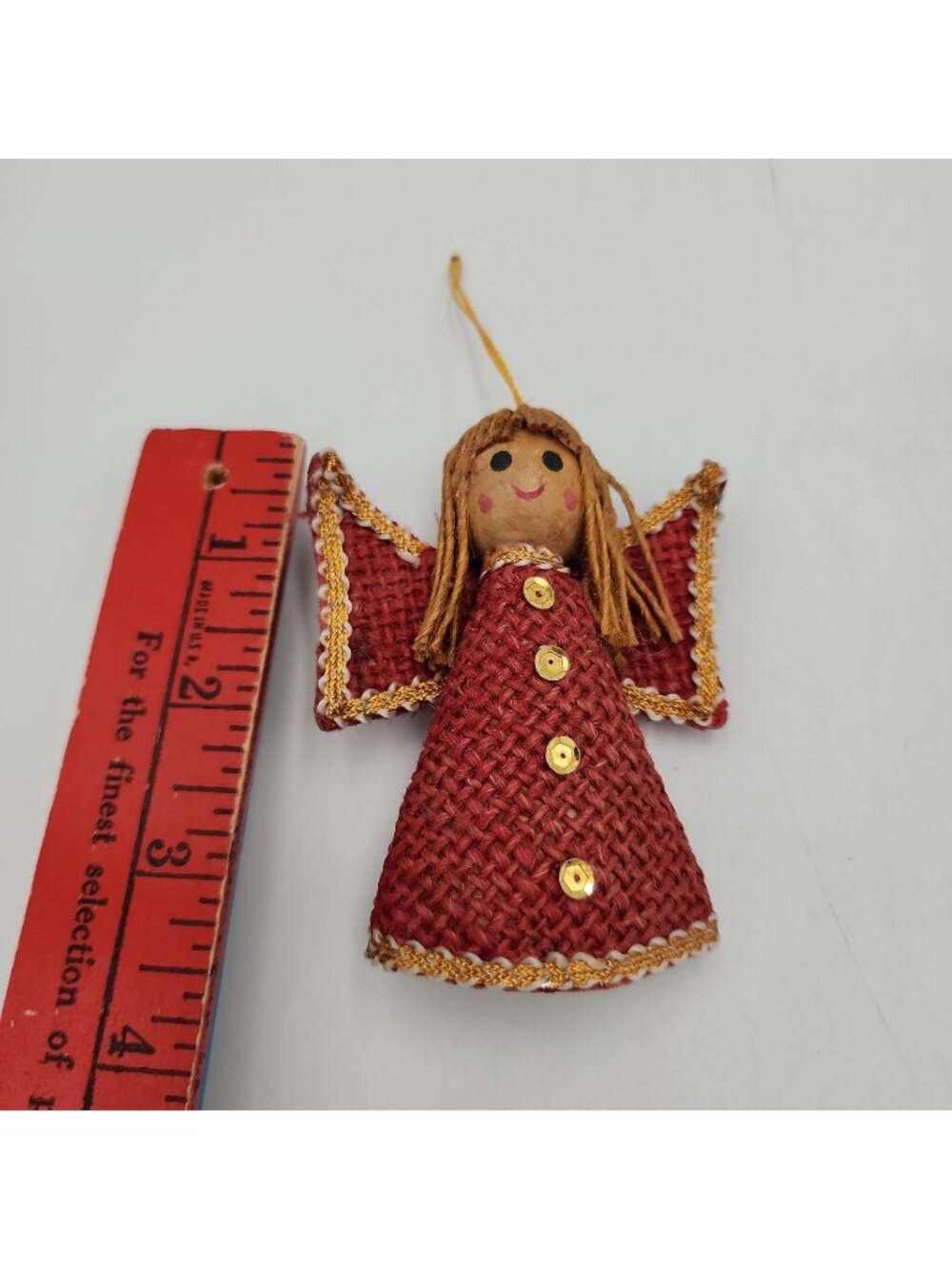 Vintage Jute Spun Cotton/Burlap Angel Christmas Tree Ornament MCM 3.5"